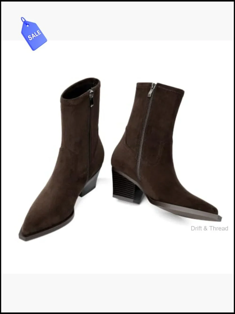 Women's Chunky Heel Ankle Boots Pointed Toe Side Zipper Faux Suede